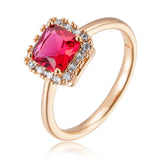 Delightful 14K Rolled Gold AAA Zircon Red Crystal Solitaire Ring Classic Jewellery