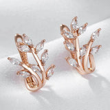 Latest Arrival Cute Leaf Filled 14K Rose Gold Earrings For Women With AAA Zircon Diamonds - Fine Jewellery