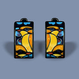 Unique Black Chic Blue Spinel Bird Enamel Handmade Earrings