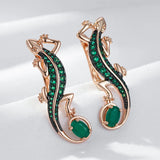 14 Karat Rolled Gold Green AAA Zircon Crsytals Lizard Design Drop Earrings For Women