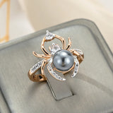 14K Gold Filled Spider Shape With Grey, White Pearl AAA Zircon Diamonds Unique Rings