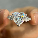 Superb 1/2/3/4CT Heart Cut VVS1 D Colour Moissanite Diamond Engagement Silver Ring