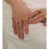 18K Gold Plated Popular Smooth Stainless Steel Flower Adjustable Charm Fashion Ring