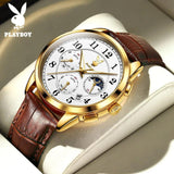 Famous Brand Luxury Multifunction Original Leather Strap Waterproof Quartz Casual Fashion Business Watches for Men