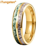 Polished Bevel Edges Deer Antler And Moss Agate Inlay 6/8mm Tungsten Carbide Rings