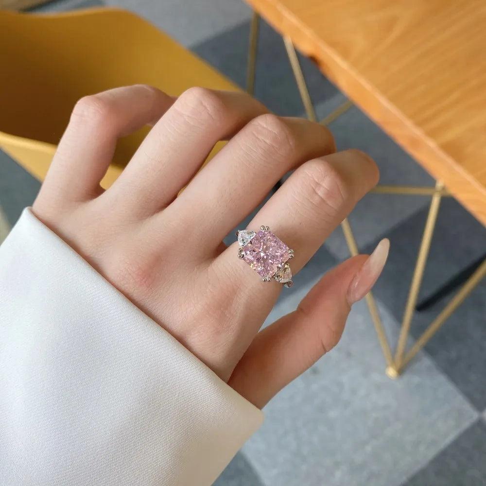 Elegant Silver AAAAA High Carbon Diamonds Pink Sapphire Gemstone Big Rings - Engagement Wedding Fine Jewellery - The Jewellery Supermarket