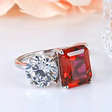 New Luxurious High Carbon Red Corundum Double Stone Ring Set Women's Party Engagement Fine Jewellery - The Jewellery Supermarket