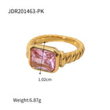 18K Gold Plated Stainless Steel Geometric Fashion Ring With Zircon Crystals Charm Jewellery