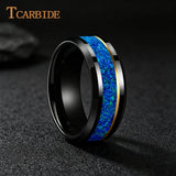 Blue Opal Gold Foil Inlay Domed Polished 6/8mm Tungsten Men Women Wedding Rings