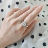 Gorgeous 3 Stone 1-4ct Emerald Cut VVS1 D Colour Moissanite Diamonds Silver Ring
