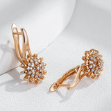 14 Karat Gold Filled Shiny AAA Zircon Diamonds Crystal Flower Dangle Earrings for Women