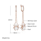 14 Karat Gold Filled Spider Design AAA Zircon Diamonds Pearl Tassel Dangle Earrings