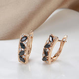 Fashion Vintage Design Square 14K Rolled Rose Gold AAA Black Zircon Crystals Stud Luxury Earrings - Fine Jewellery