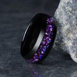 New 8mm Nebula Space Amethyst Black Tungsten Carbide Rings, Wedding Engagement Birthday Anniversary Gifts - The Jewellery Supermarket