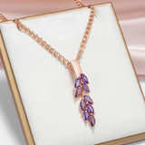 14K Rolled Gold Drop Purple AAA Zircon Crystals Leaf-Shaped Fashion Luxury Necklace
