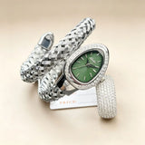 Luxury Lab Diamond Inlaid Gold Snake Braided Bangle Bracelet Ladies Watch