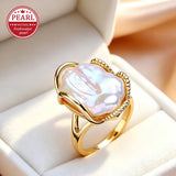 Luxury Beaded Design Freshwater Big Baroque Pearl Silver Gold Colour Cocktail Rings