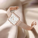 Elegant Green Dial Roman Square Ladies Rose Gold Plated Case Watches Quartz Stainless Steel Fashion Wristwatches