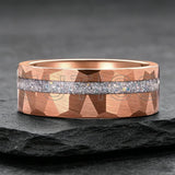 Gold Hammered Crushed White Opal Inlay 6/8mm  Wedding Tungsten Couples Rings