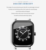 New Women's Square Watch - Fashion Silicone Strap Simulated Smart Dial 35mm Black Rose Gold Quartz Movement Watch