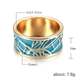 Creative Plant Tree Pattern Design Boho Style Blue Enamel Finger-ring for Woman