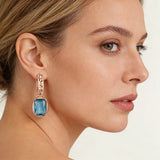 14K Gold Filled High Quality Square Blue AAA Zircon Crystals Drop Earrings