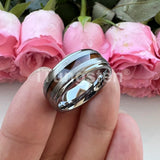 Different Wods Inlay Stepped Unique Brushed Finish Tungsten Wedding Rings