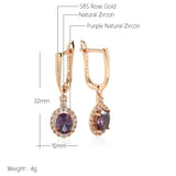 New Fashion Luxury 14K Filled Rose Gold AAA Zircon Diamonds Purple Dangle Pendant Women Quality Earrings