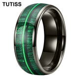 Dome Polishing Inlaid Green Wood Guitar String 6/8mm Men's Women's Tungsten Rings