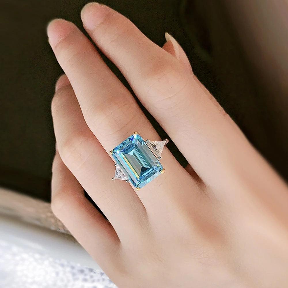Super 18K WGP Emerald Cut High Quality AAAAA High Carbon Aquamarine Gemstone Rings For Women -- Fine Jewellery - The Jewellery Supermarket