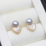 Mother of Pearl Heart Design Multicolour Freshwater Pearl Silver Stud Earrings