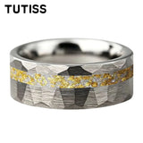 6/8mm Hammered Offset Groove Inlaid Moonstone Gold Foil Tungsten Carbide Rings