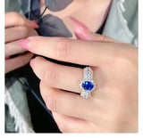 New Egg Shaped Blue Treasure Ring Set with High Quality AAAAA High Carbon Diamonds, Elegant Design,  Fine Rings