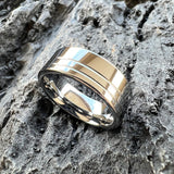 Offset Lines Polished 8mm Original Color Tungsten Wedding Ring for Men Women