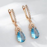 14K Gold Filled Blue Red Dark Blue AAA Zircon Crystals Long Dangle Elegant Earrings