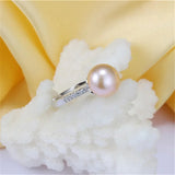 Superb Real Cultured Pearl Sterling Silver AAA Zircon Diamonds Adjustable Rings
