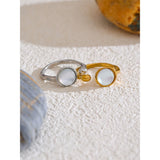 18K Gold Plated Fashion Stainless Steel Natural Shell Fritillary Geometric Ring