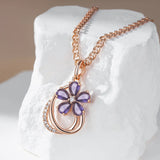 Amazing 14K Filled Rose Gold AAA Purple Zircon Crystals Flower Necklace - Luxury Vintage Style Jewellery