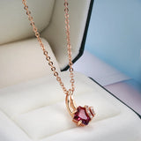 Trendy Flower Design Filled 14K Rose Gold Square Garnet Red AAA Zircon Crystals Necklace - Fine Jewellery