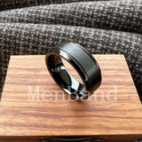 Bevel Edges Satin Finish 8mm Black Tungsten Wedding Rings For Men Women