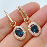 Exquisite 14K Rolled Gold Blue and White AAA Zircon Gemstones Dangle Earrings