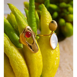 18K Gold Plated Stainless Steel Red Agate Stone Shell Geometric Chic Trendy Ring