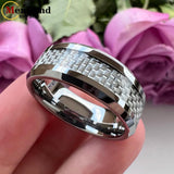 New Beveled White/Blue Carbon Fiber Inlay Fashion 6/8mm Comfort Fit Tungsten Carbide Wedding Rings for Men and Women - The Jewellery Supermarket