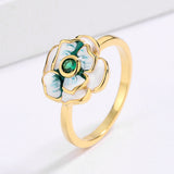 Fashionable AAA Zircon Handmade Enamel Elegant Green Flower Shape Rings