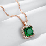 Superb Square Green 14K Rolled Rose Gold AAA Zircon Crystal Necklace For Women - Luxury Crystal Jewellery