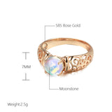 14K Gold Filled Luxury Fashion Texture Gradient Moonstone Crystal Unusual Rings