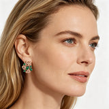 Charming 14K Gold Filled Green AAA Zircon Crystal Flower Drop Earrings Vintage Jewellery