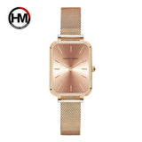 New Elegant Square Women Stainless Steel Mesh Strap Fashion Japanese Movement Rose Gold Tone Leisure Fashion Watches