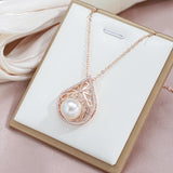 Luxury Water Drop Rolled 14K Rose Gold AAA Zircon Diamonds Pearl Necklace for Women -  Charming Fine Jewellery