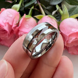 Rosewood Inlay Polished Brushed Finish Tungsten Flat Ring For Men Women